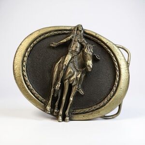Vintage great American belt company, native American horse rider 1982 brass